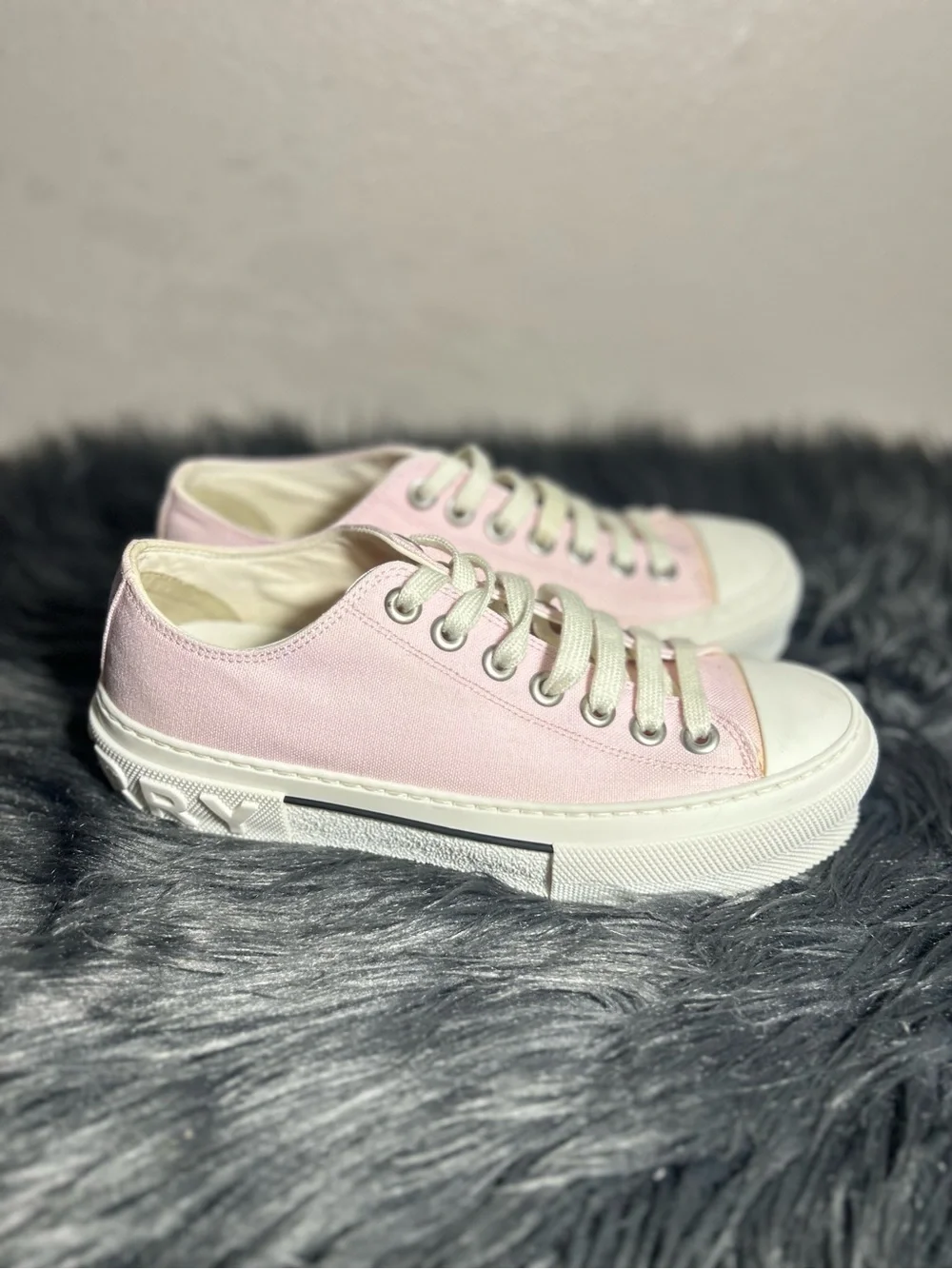 Burberry Pink Organic Cotton Low-Top Canvas Sneakers Size US 8.5 - Picture 8 of 13